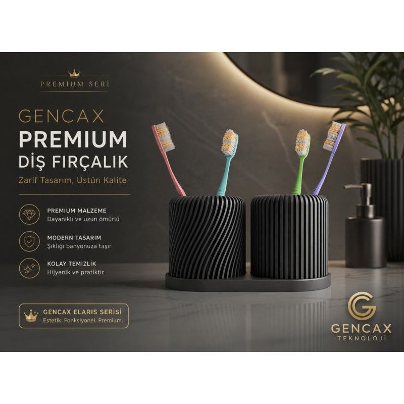 GENCAX Premium Siyah Diş Fırçalık Modern Banyo Organizeri