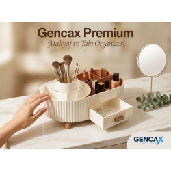 Gencax Premium Makyaj ve Takı Organizeri 360 derece döner çekmeceli kozmetik ve takı düzenleyici
