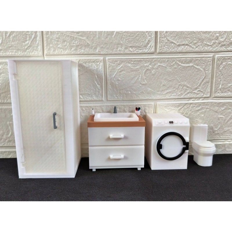 Minyatür Banyo Oyuncak Seti 1:9 | Çamaşır Makinesi & Lavabo