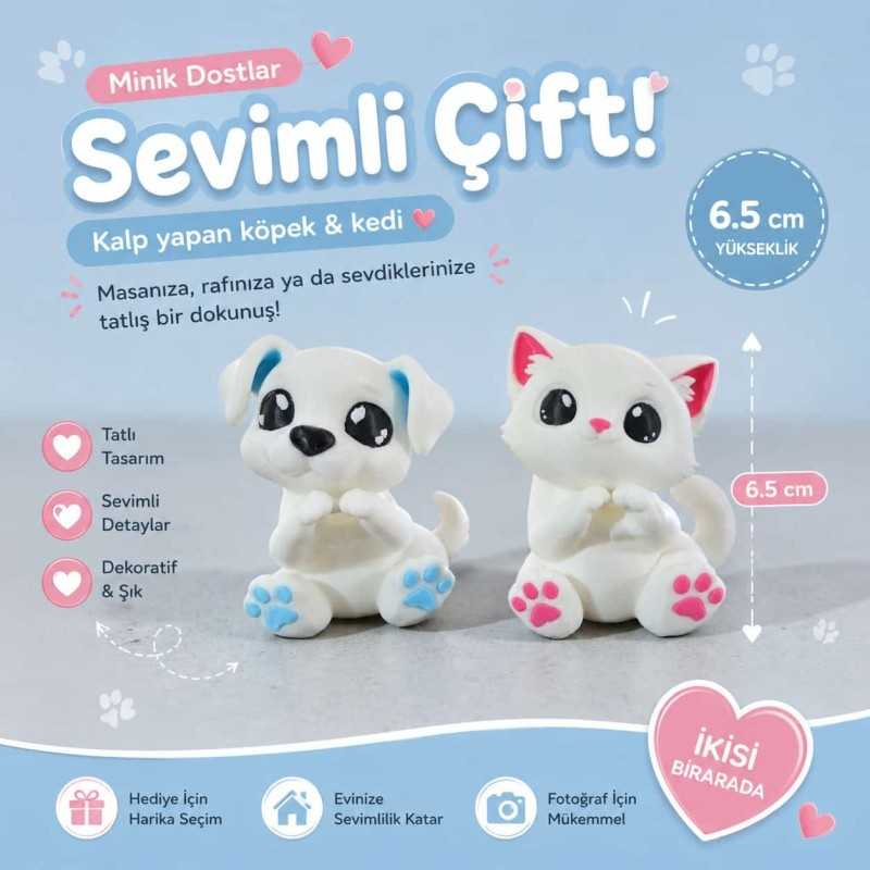 kalp yapan kedi köpek biblo seti