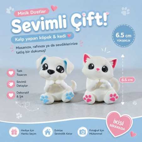 kalp yapan kedi köpek biblo seti