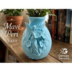Peri Figürlü Mavi Dekoratif Vazo – Modern Ev Dekoru